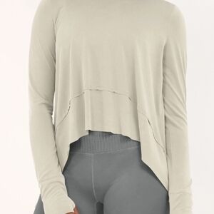 Ododos Cream Long Sleeve Top Workout Lounge‎ Gym Baggy